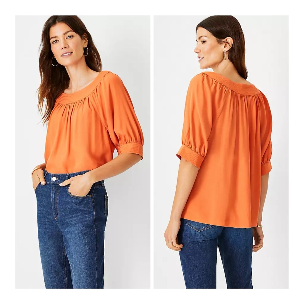 Ann Taylor Orange Peasant Blouse